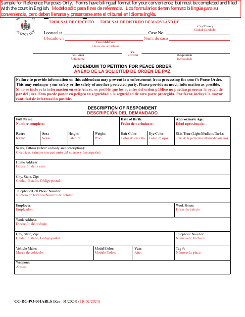 Form CC-DC-PO-001ABLS  Printable Pdf