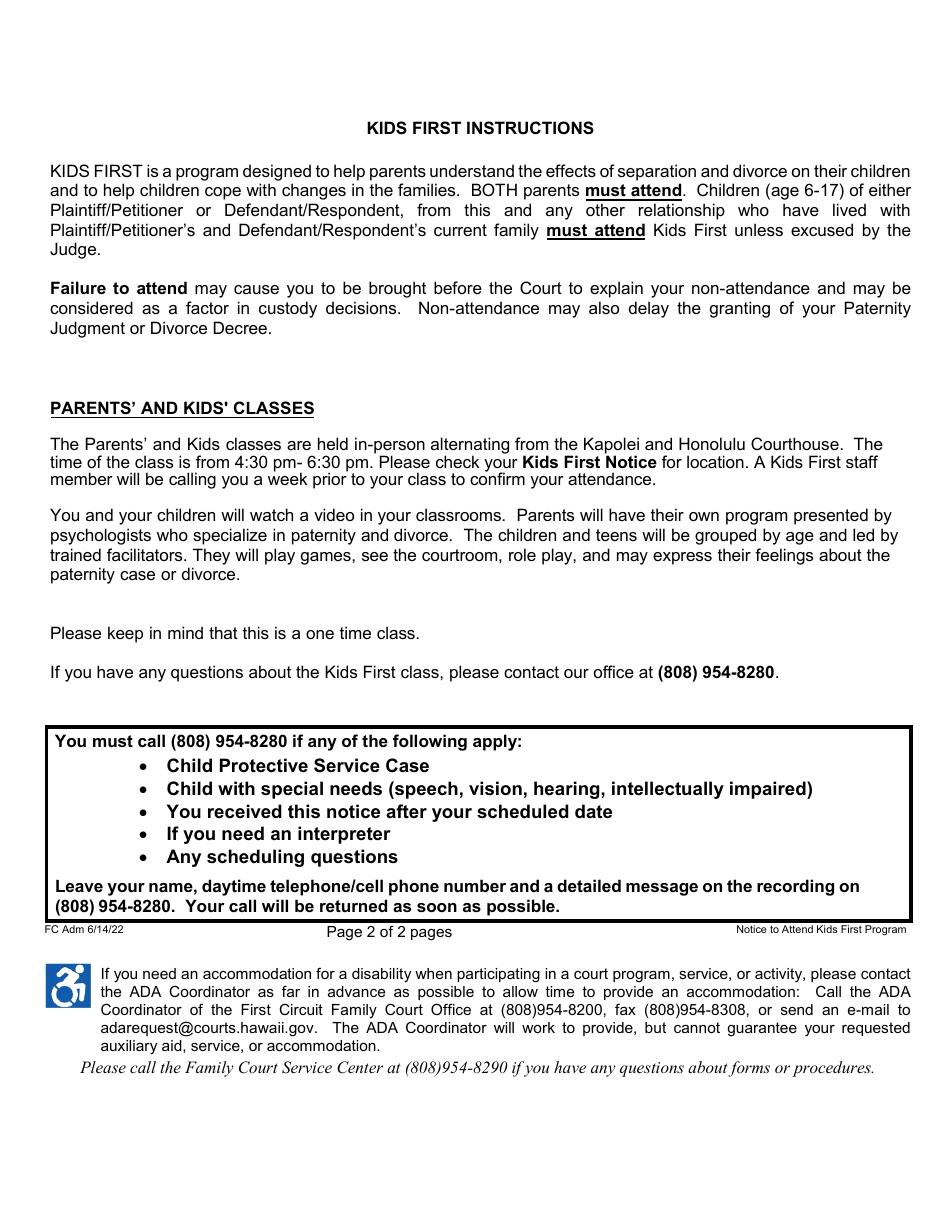 Form 1F-P-787 Notice to Attend the Kids First Program - Hawaii, Page 2