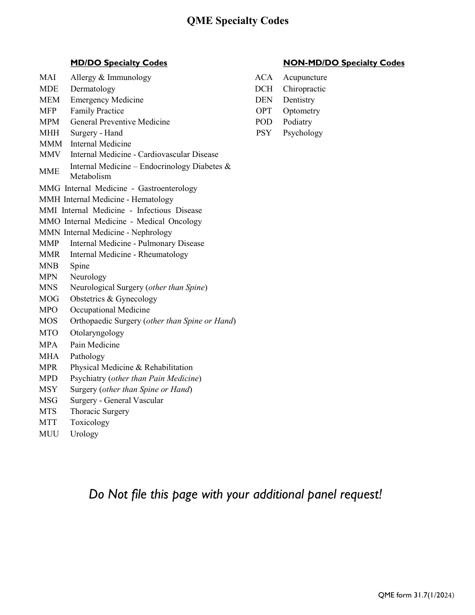 QME Form 31.7 Additional Panel Request - California, Page 3
