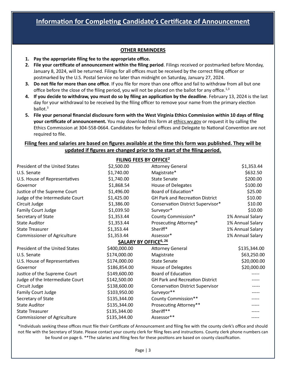 Candidates Certificate of Announcement - West Virginia, Page 3