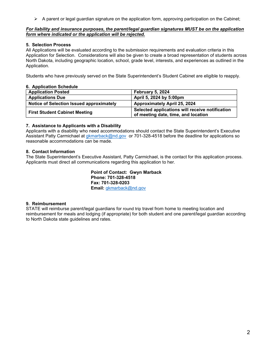 Attachment 1 Application for State Superintendents Student Cabinet - North Dakota, Page 2