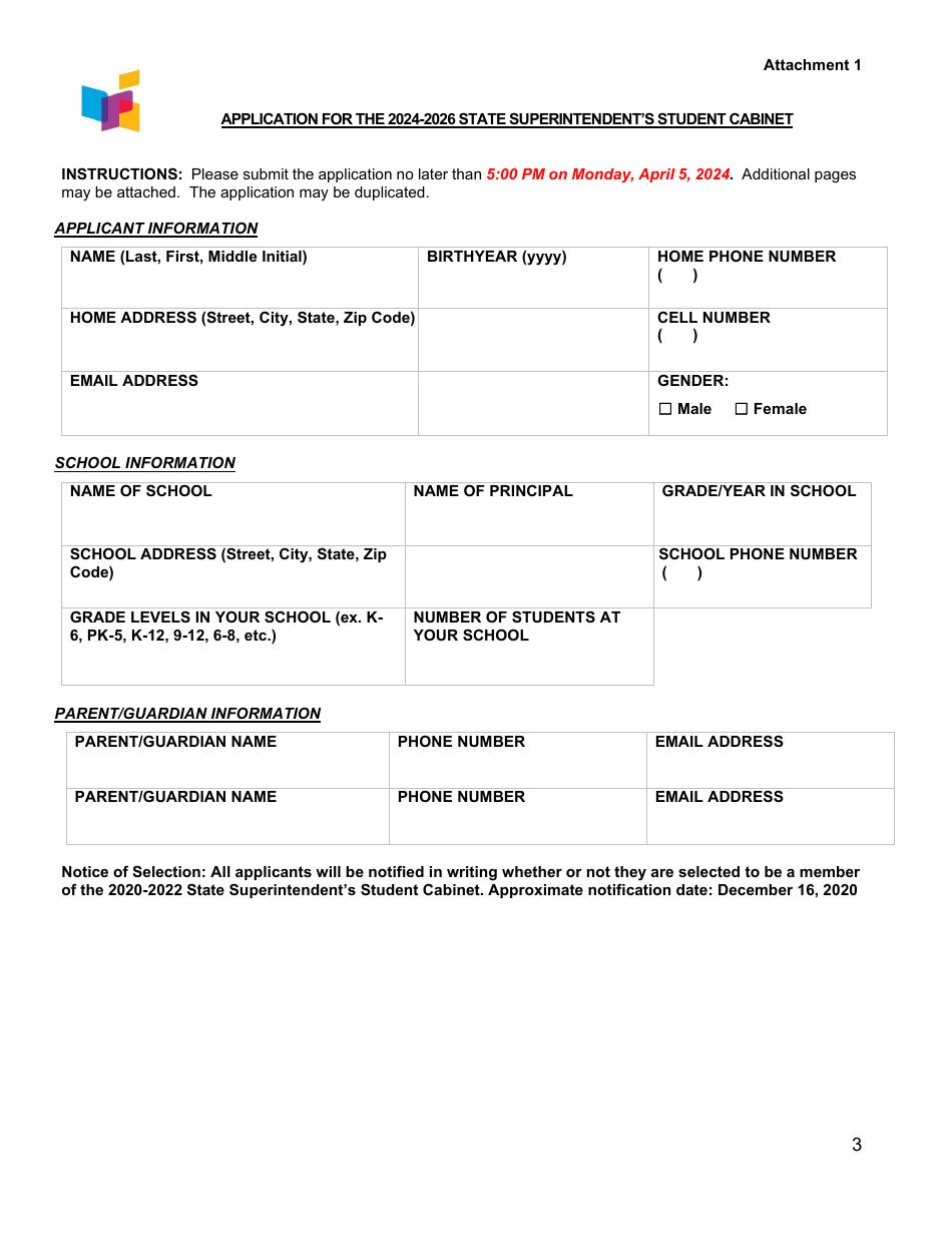 Attachment 1 Application for State Superintendents Student Cabinet - North Dakota, Page 3