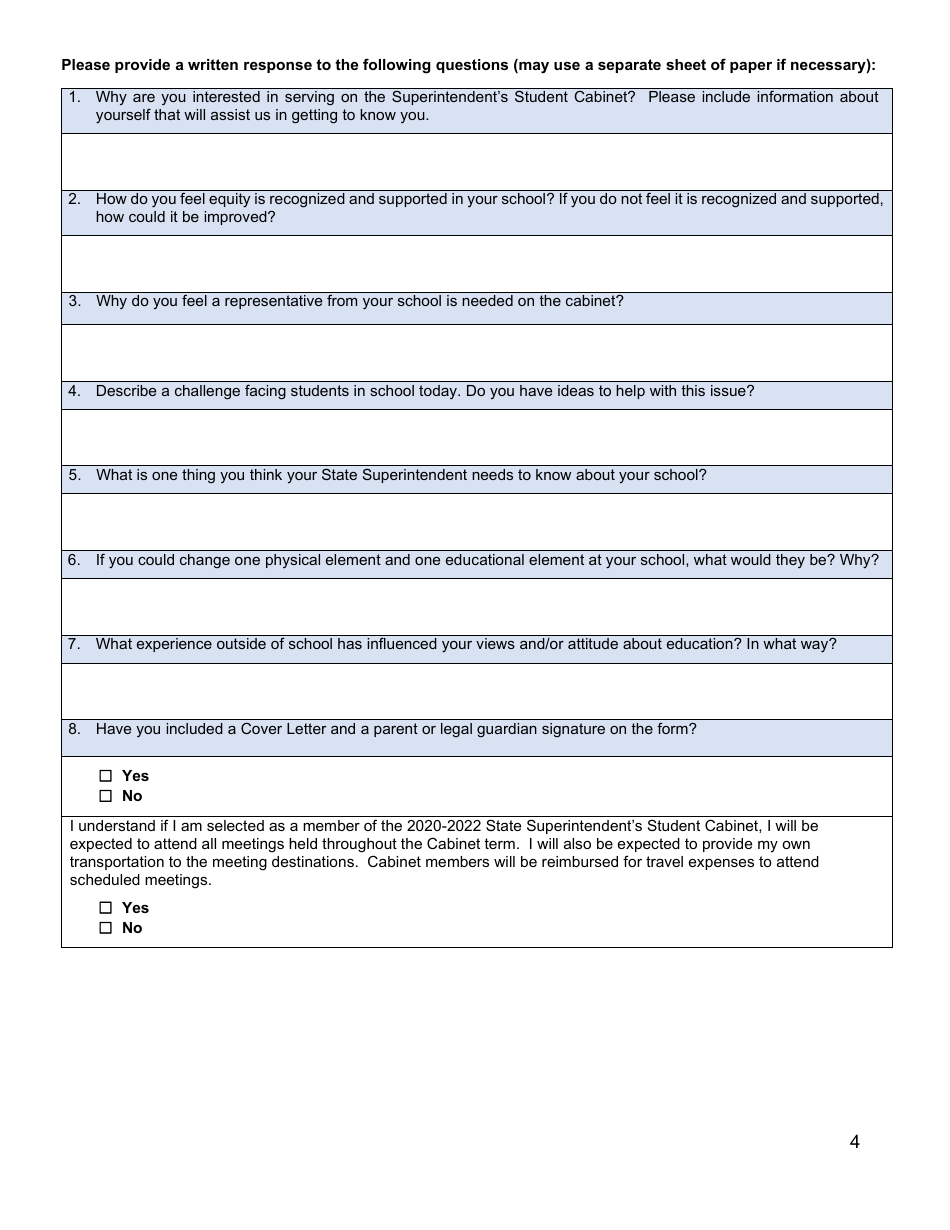 Attachment 1 Application for State Superintendents Student Cabinet - North Dakota, Page 4