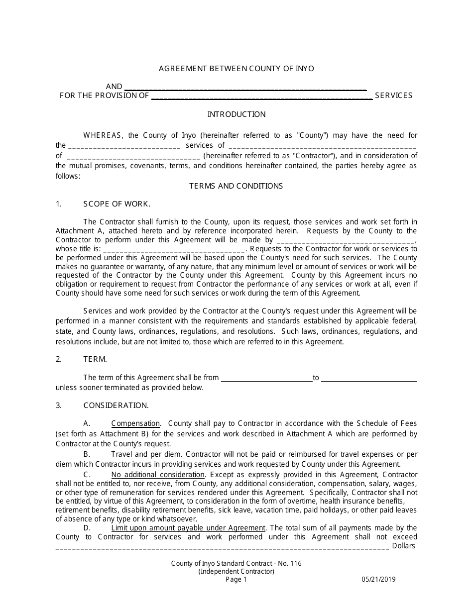 Standard Contract - Inyo County, California, Page 1