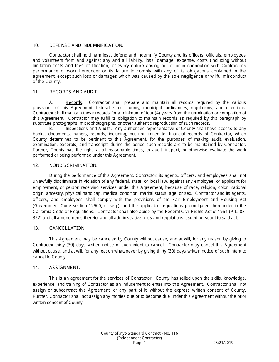 Standard Contract - Inyo County, California, Page 4