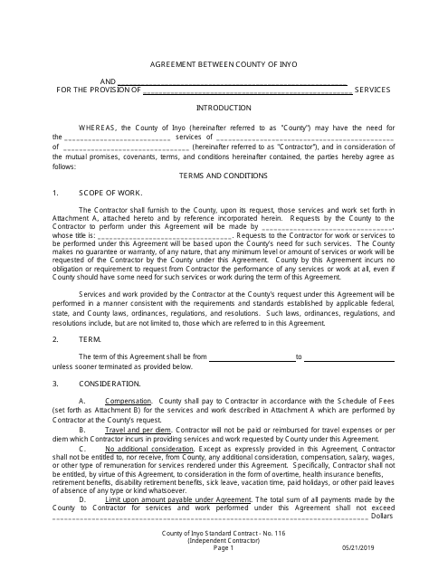 Standard Contract - Inyo County, California Download Pdf