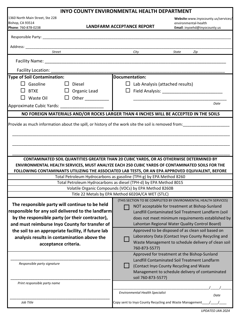 Landfarm Acceptance Report - Inyo County, California, Page 1