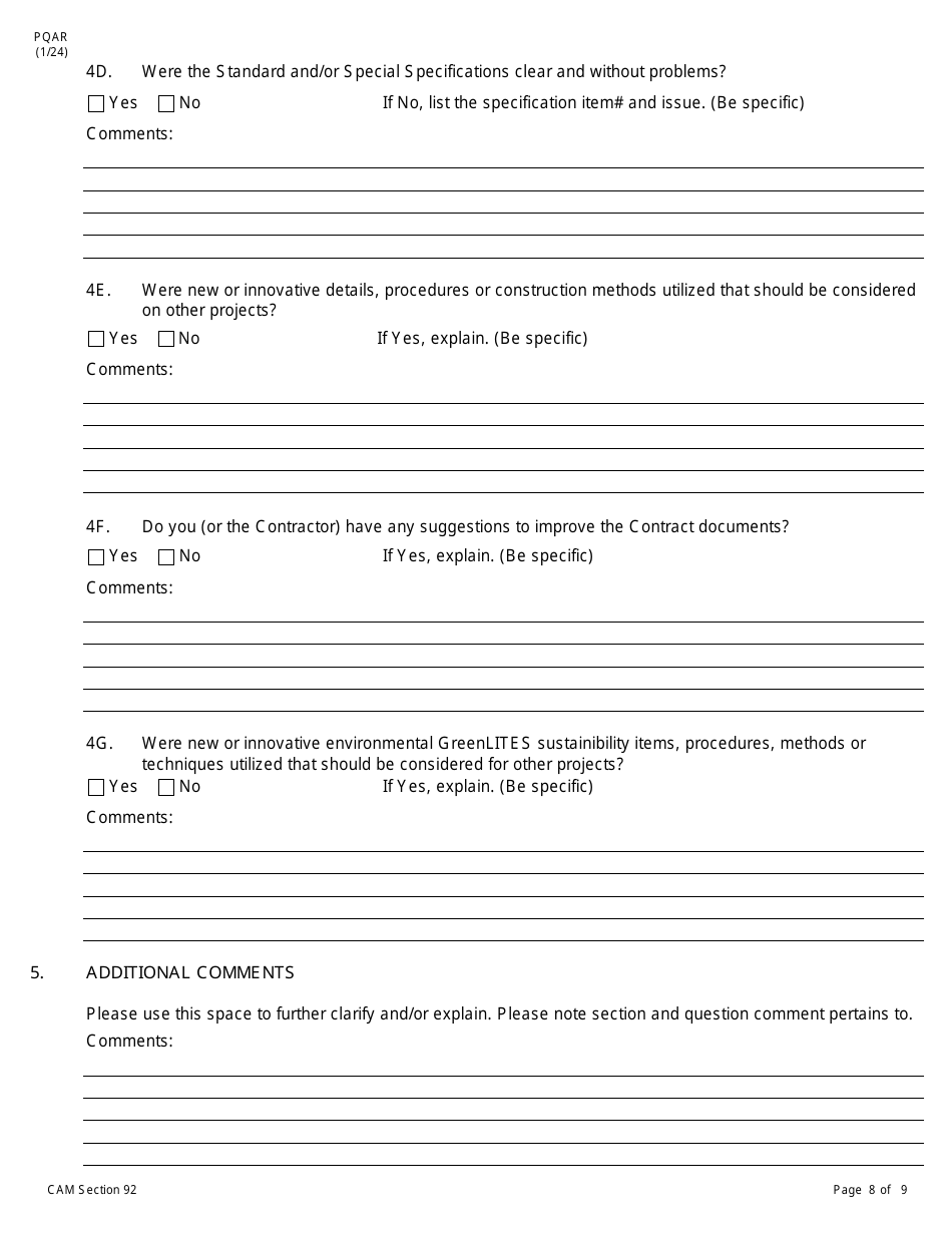 Form PQAR Project Quality Assurance Report - New York, Page 8