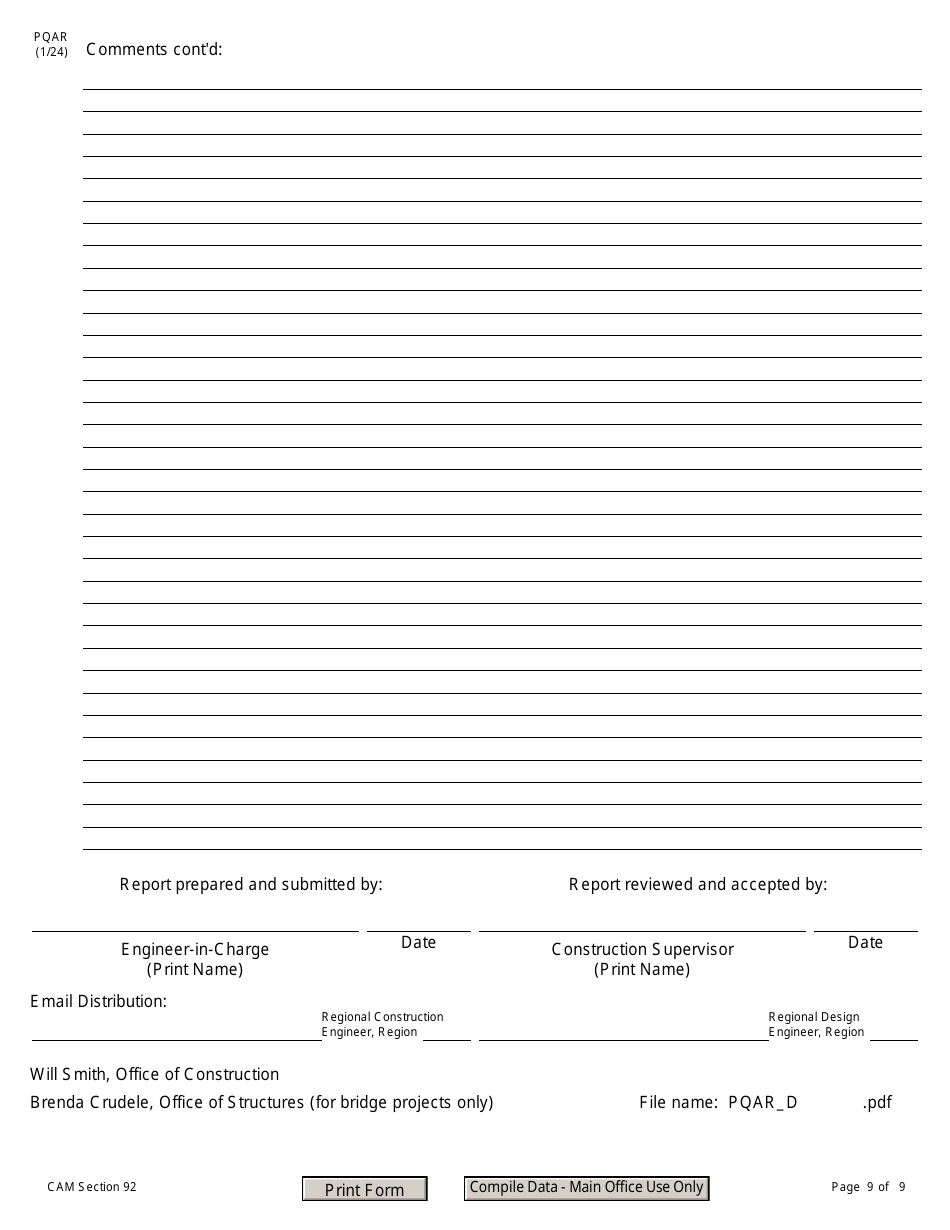 Form PQAR Project Quality Assurance Report - New York, Page 9