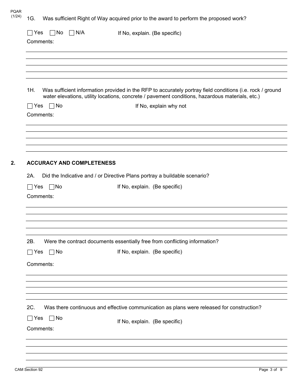 Form PQAR DB Project Quality Assurance Report Design Build - New York, Page 3