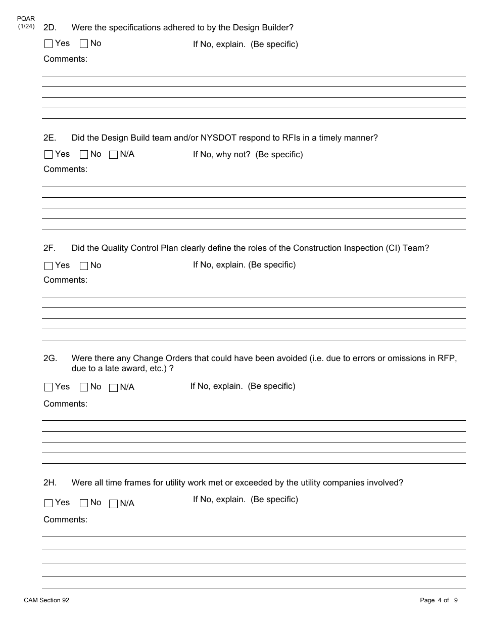 Form PQAR DB Project Quality Assurance Report Design Build - New York, Page 4