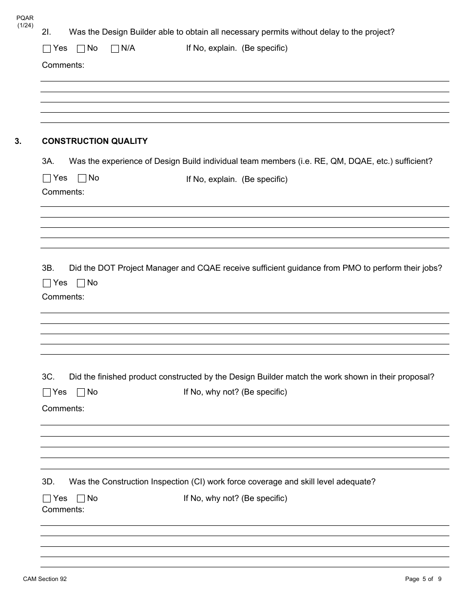 Form PQAR DB Project Quality Assurance Report Design Build - New York, Page 5
