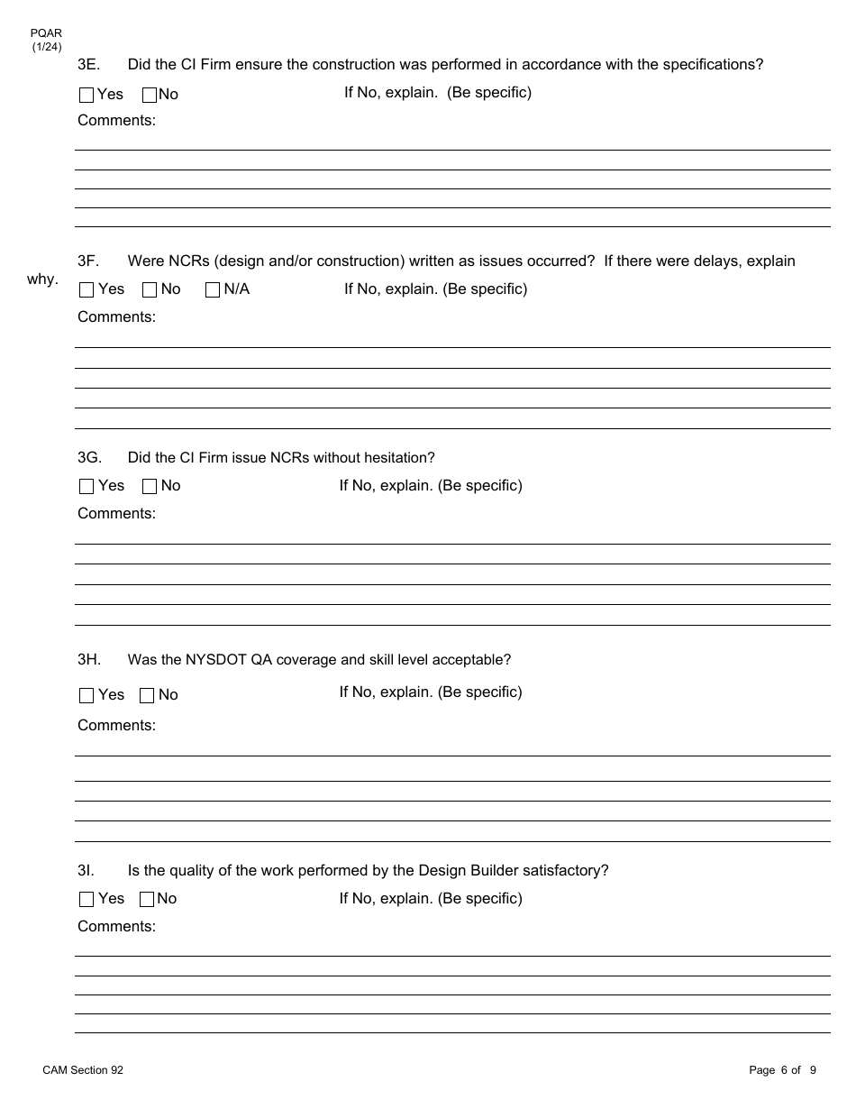 Form PQAR DB Project Quality Assurance Report Design Build - New York, Page 6