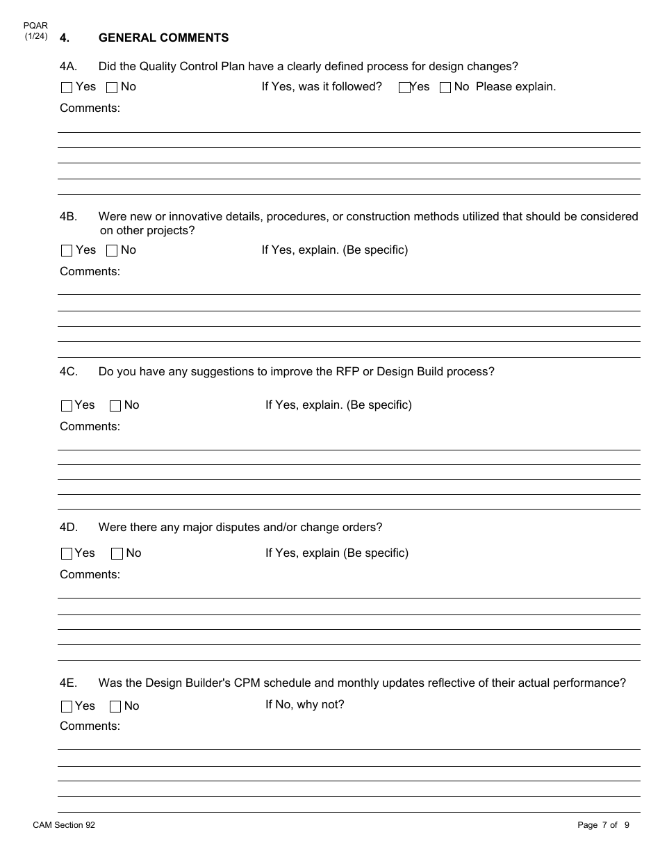 Form PQAR DB Project Quality Assurance Report Design Build - New York, Page 7