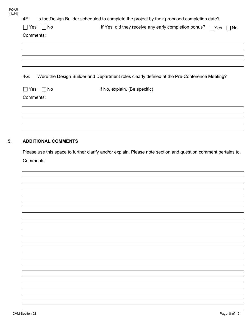 Form PQAR DB Project Quality Assurance Report Design Build - New York, Page 8