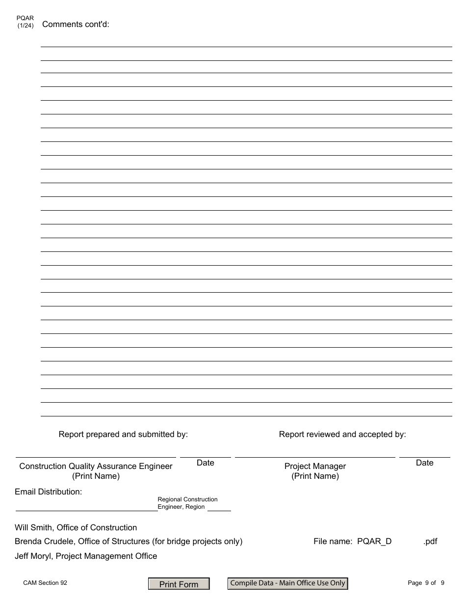 Form PQAR DB Project Quality Assurance Report Design Build - New York, Page 9