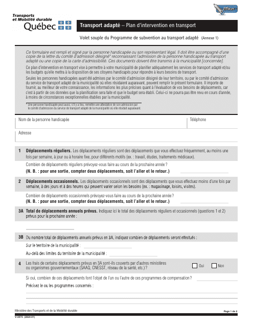 Forme V-3075 Agenda 1 Transport Adapte - Plan D'intervention En Transport - Quebec, Canada (French)
