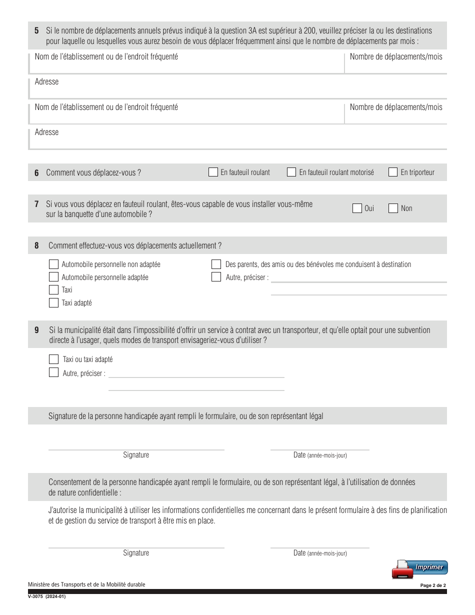 Forme V-3075 Agenda 1 Transport Adapte - Plan Dintervention En Transport - Quebec, Canada (French), Page 2