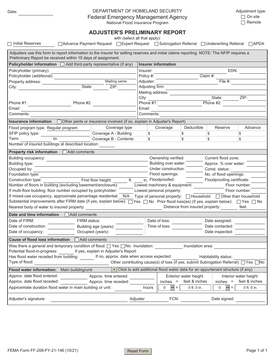 FEMA Form FF-206-FY-21-146 Download Fillable PDF or Fill Online ...