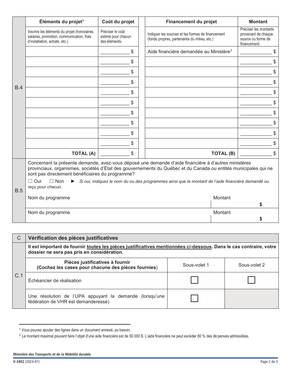 Forme V-3402 Volet 2 Demande Daide Financiere - Prevention DES Prejudices - Programme De Compensation Et De Prevention DES Prejudices Aux Terres Agricoles Attribuables Aux Vehicules Hors Route (Pcpp) - Quebec, Canada (French), Page 2