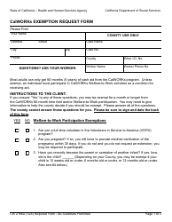 Form CW2186A Calworks Exemption Request Form - California