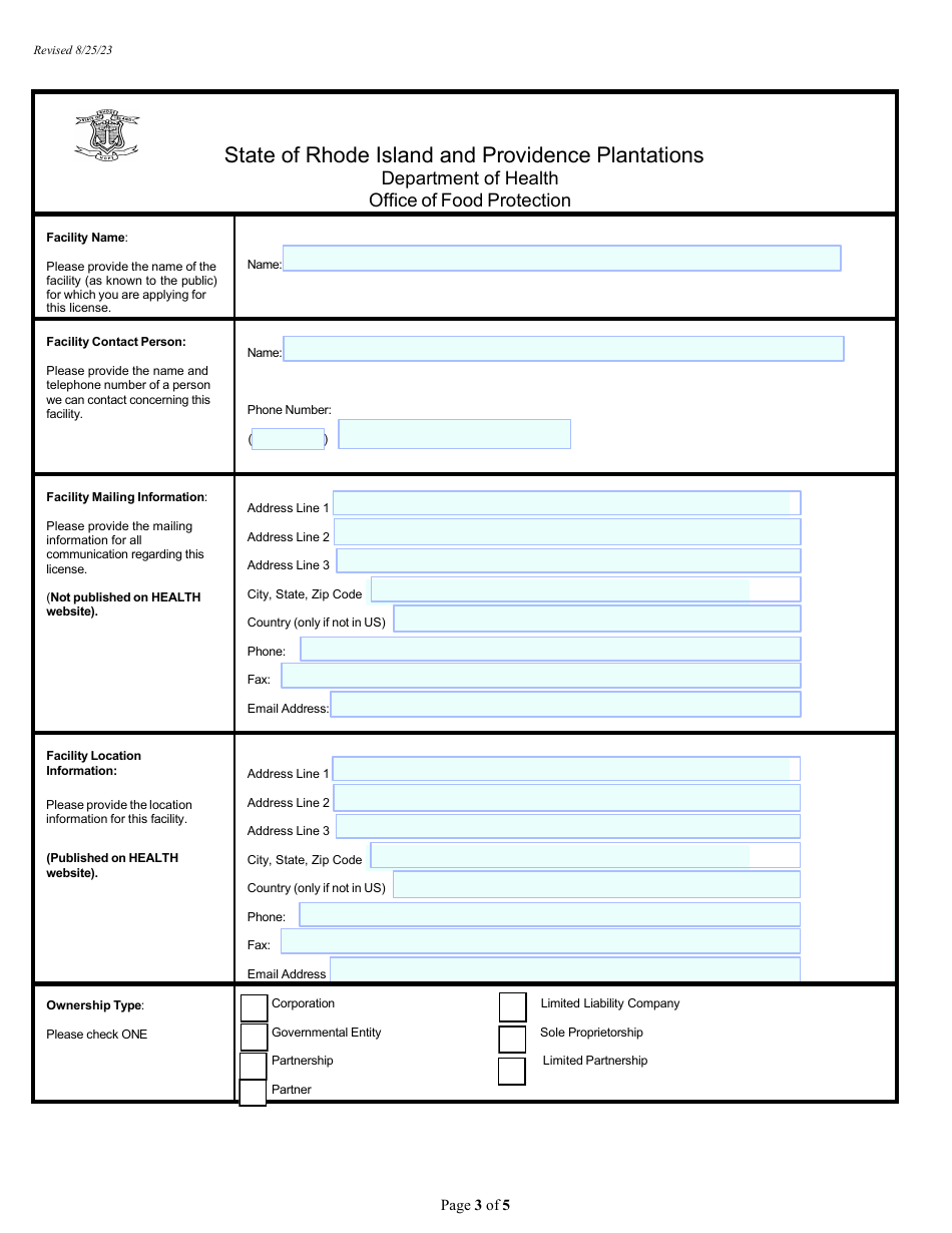 Application for Food Business: Mobile Food Service (Non-profit) - Rhode Island, Page 3