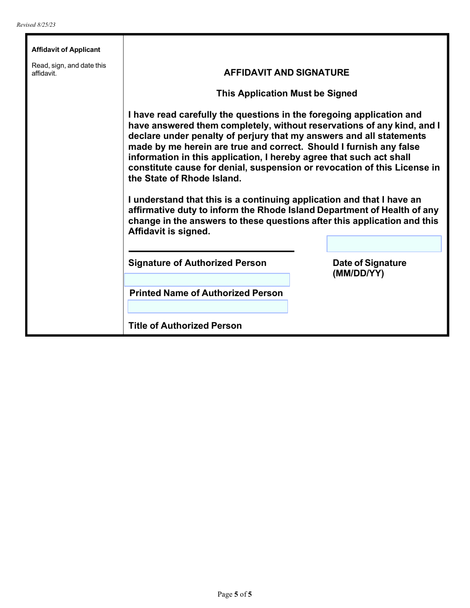 Application for Food Business: Mobile Food Service (Non-profit) - Rhode Island, Page 5