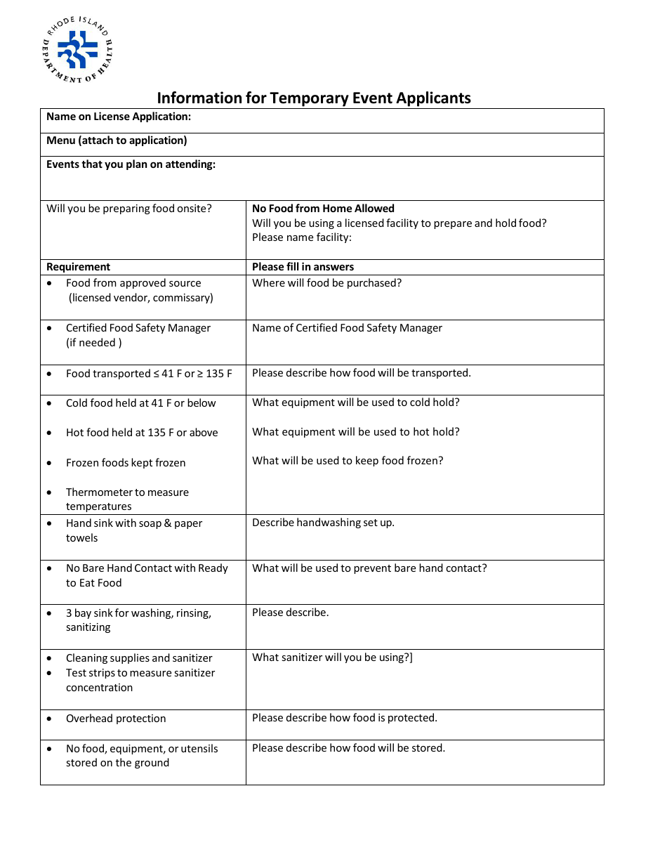 Application for Food Business: Mobile Food Service (Non-profit) - Rhode Island, Page 7
