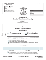 License Application for Podiatrist - Rhode Island