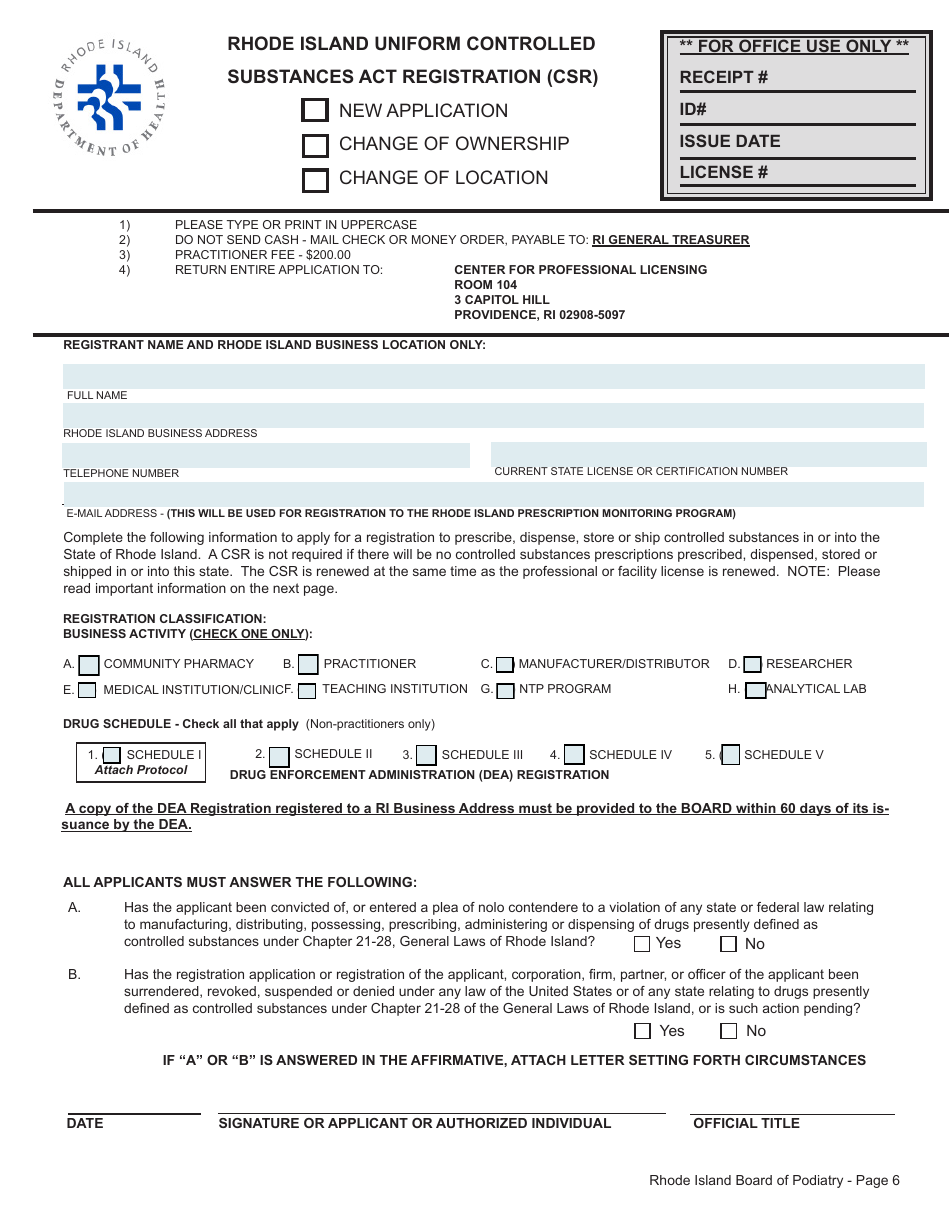 License Application for Podiatrist - Rhode Island, Page 6