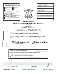 Application for Hearing Aid Dealer/Fitter License - Rhode Island