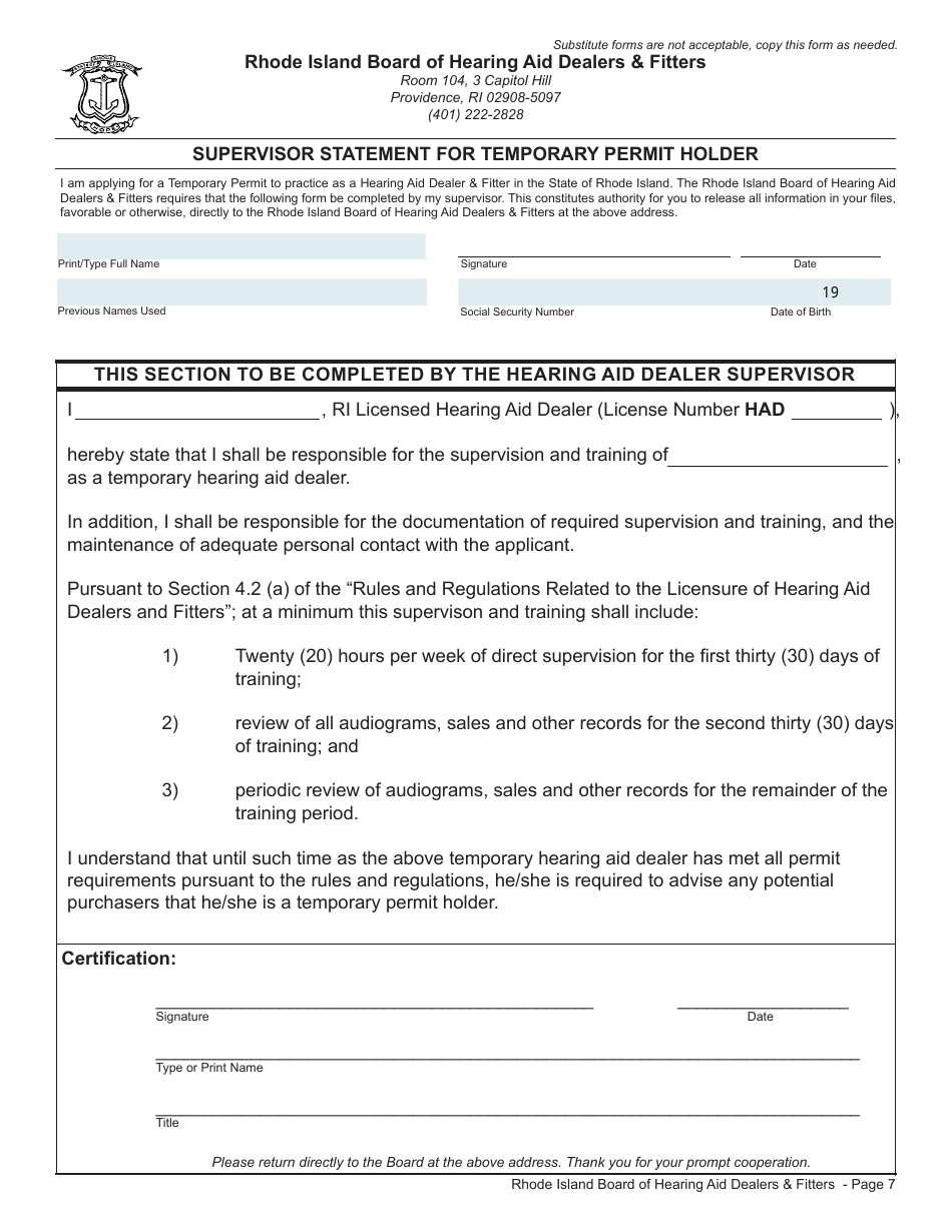 Rhode Island Application for Hearing Aid Dealer/Fitter License - Fill ...