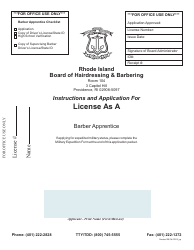 Document preview: Application for License as a Barber Apprentice - Rhode Island