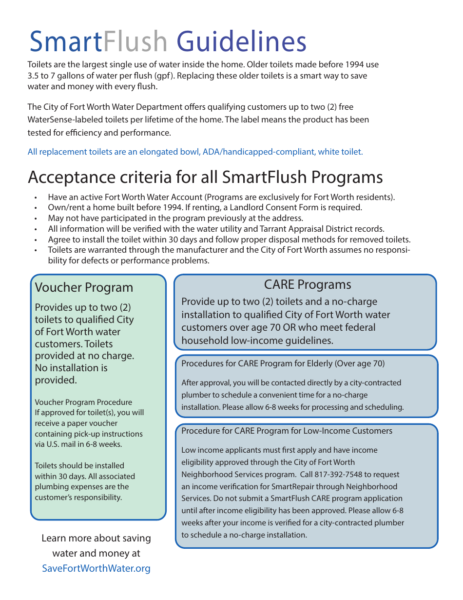 City of Fort Worth, Texas Smartflush Application and Consent Form Water Conservation Toilet