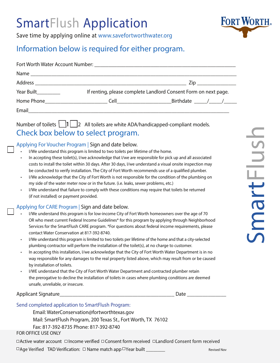 Smartflush Application and Consent Form - Water Conservation Toilet Replacement Program - City of Fort Worth, Texas, Page 3