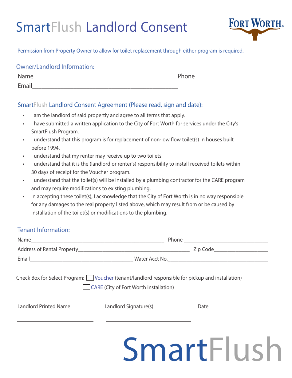 City of Fort Worth, Texas Smartflush Application and Consent Form Water Conservation Toilet