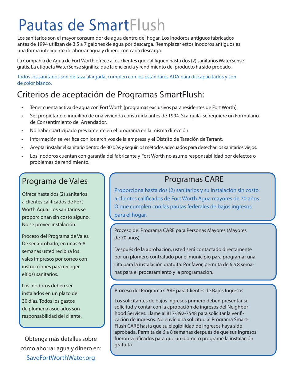 Smartflush Formulario De Solicitud and Consentimiento - Programa De Reemplazo De Sanitarios Para La Conservacion De Agua - City of Fort Worth, Texas (Spanish), Page 2