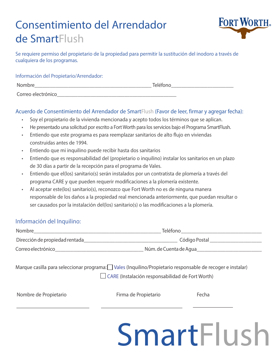 Smartflush Formulario De Solicitud and Consentimiento - Programa De Reemplazo De Sanitarios Para La Conservacion De Agua - City of Fort Worth, Texas (Spanish), Page 4