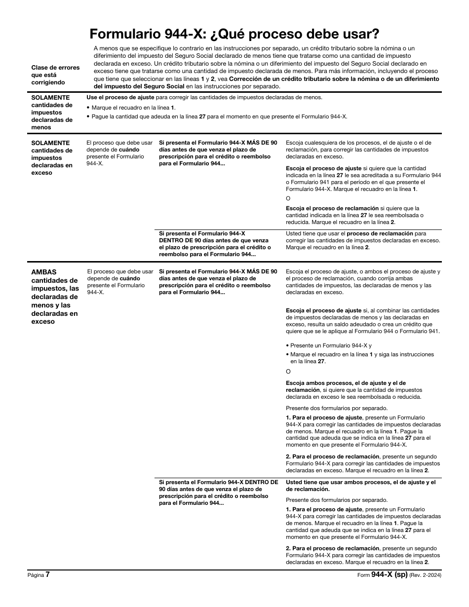 IRS Formulario 944-X (SP) Ajuste a La Declaracion Del Impuesto Federal Anual Del Empleador O Reclamacion De Reembolso (Spanish), Page 7