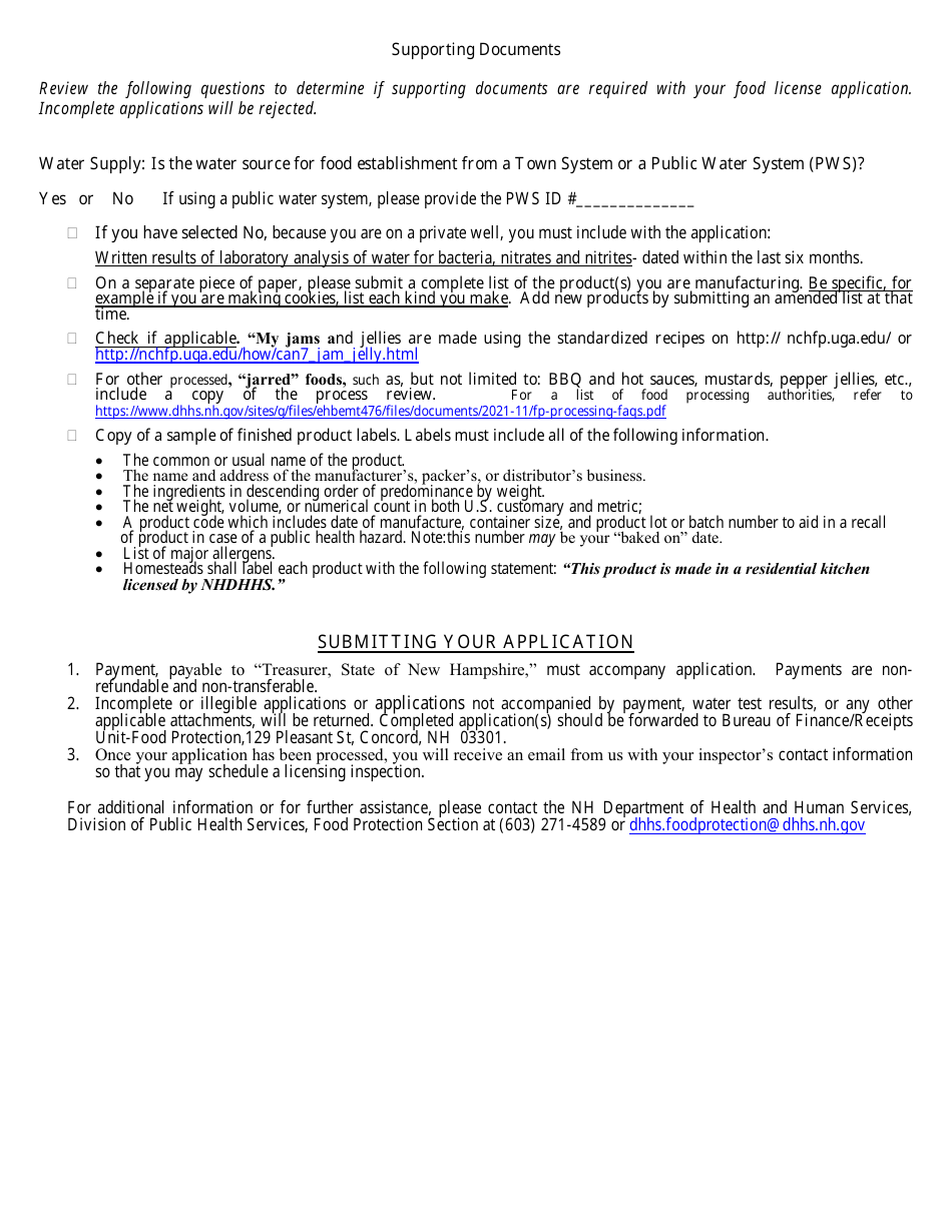Application for New Homestead Food Operation License - New Hampshire, Page 2