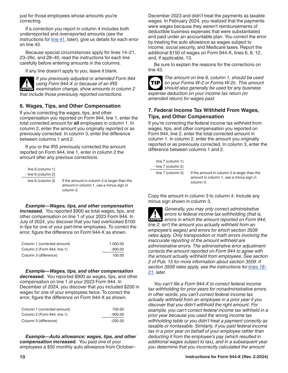 Instructions for IRS Form 944-X Adjusted Employers Annual Federal Tax Return or Claim for Refund, Page 10