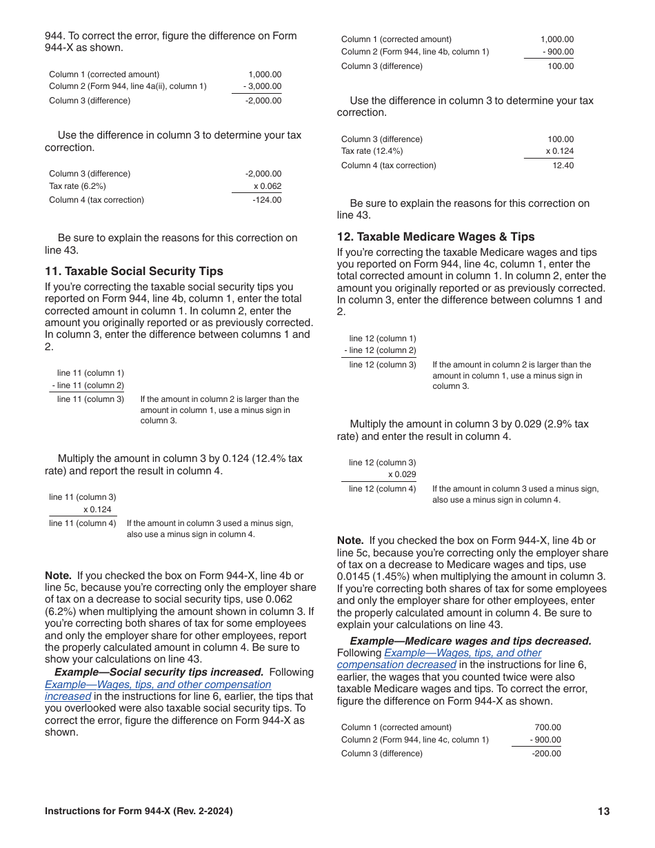 Instructions for IRS Form 944-X Adjusted Employers Annual Federal Tax Return or Claim for Refund, Page 13