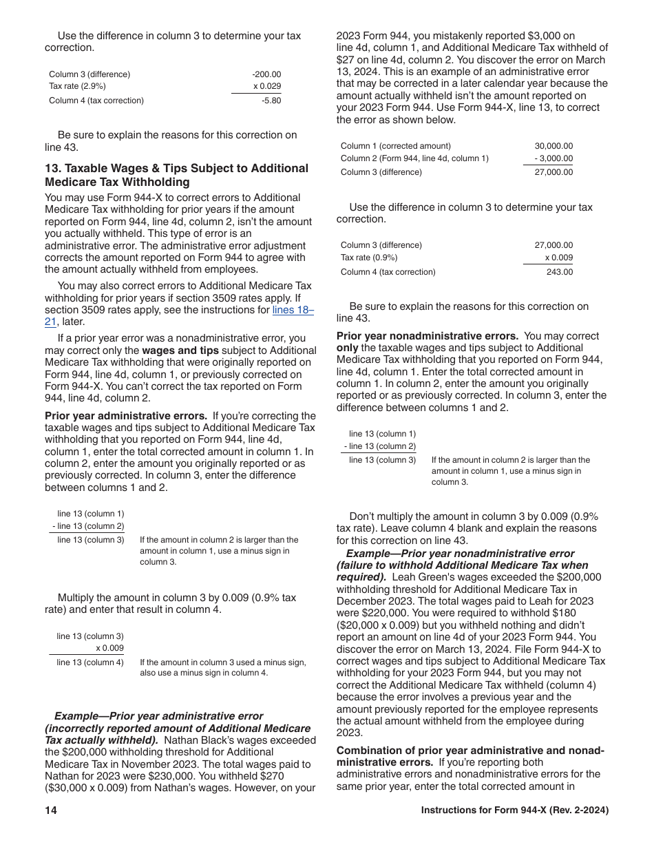 Instructions for IRS Form 944-X Adjusted Employers Annual Federal Tax Return or Claim for Refund, Page 14