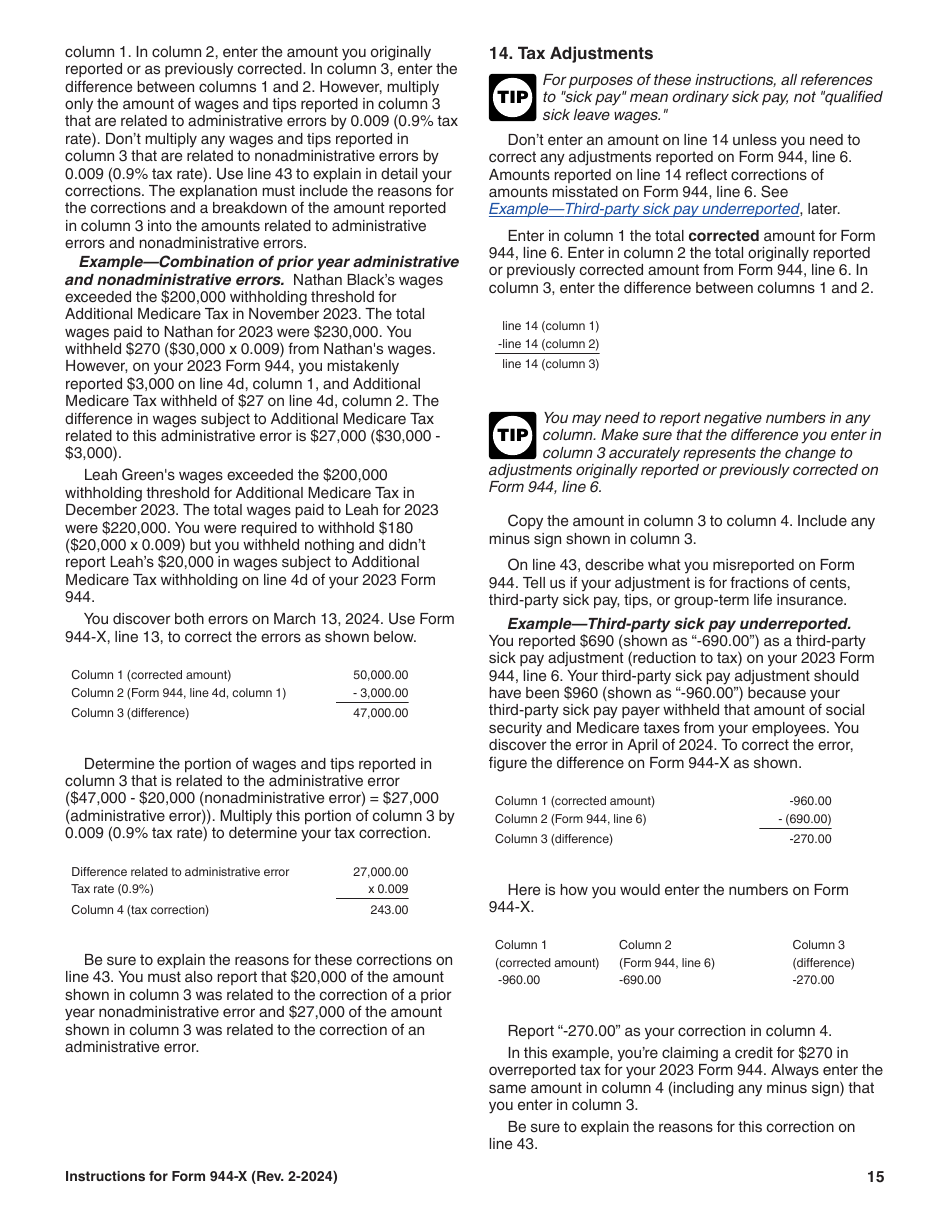 Instructions for IRS Form 944-X Adjusted Employers Annual Federal Tax Return or Claim for Refund, Page 15