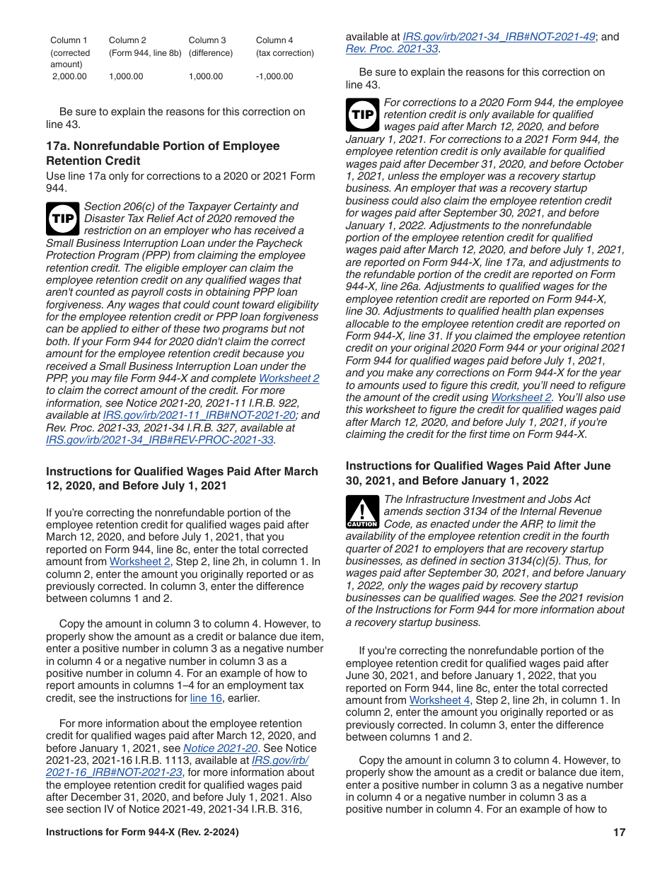 Instructions for IRS Form 944-X Adjusted Employers Annual Federal Tax Return or Claim for Refund, Page 17