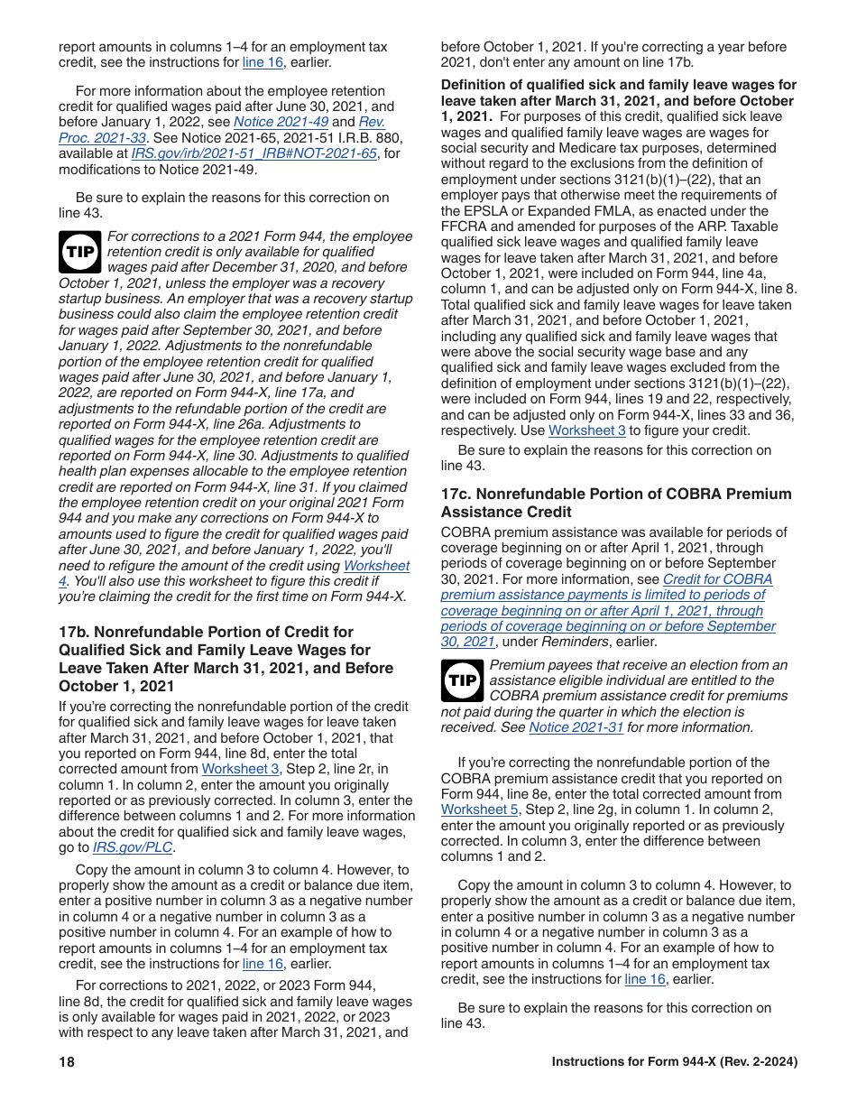 Instructions for IRS Form 944-X Adjusted Employers Annual Federal Tax Return or Claim for Refund, Page 18