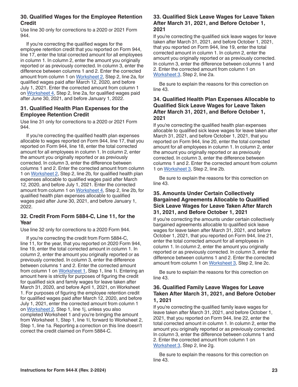 Instructions for IRS Form 944-X Adjusted Employers Annual Federal Tax Return or Claim for Refund, Page 23