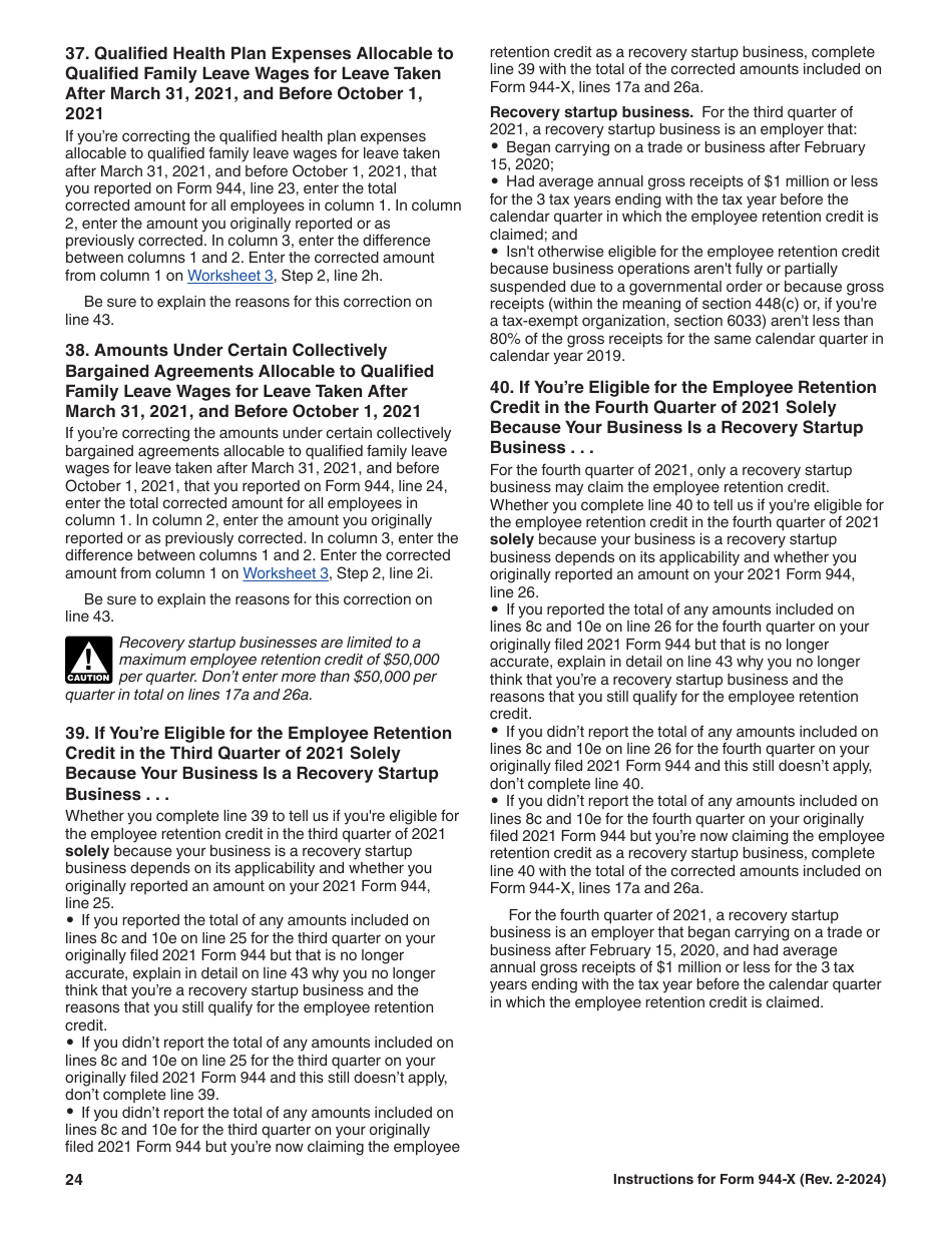 Instructions for IRS Form 944-X Adjusted Employers Annual Federal Tax Return or Claim for Refund, Page 24
