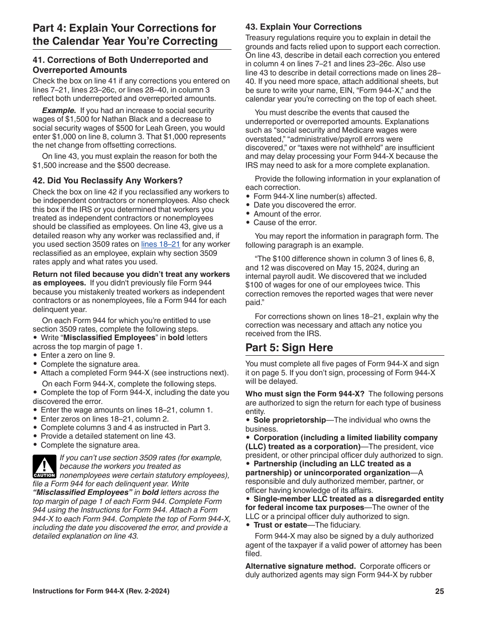 Instructions for IRS Form 944-X Adjusted Employers Annual Federal Tax Return or Claim for Refund, Page 25