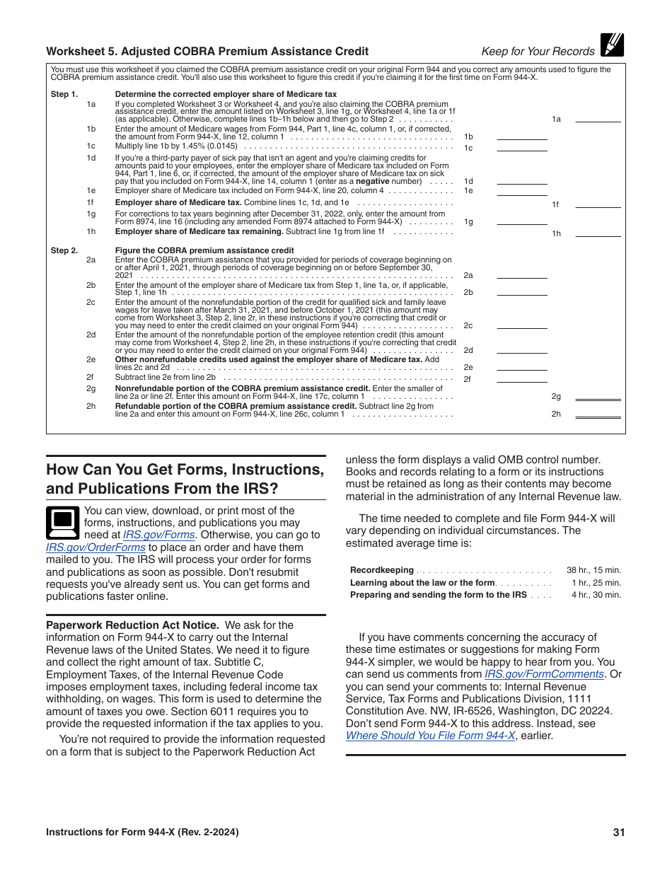 Instructions for IRS Form 944-X Adjusted Employers Annual Federal Tax Return or Claim for Refund, Page 31
